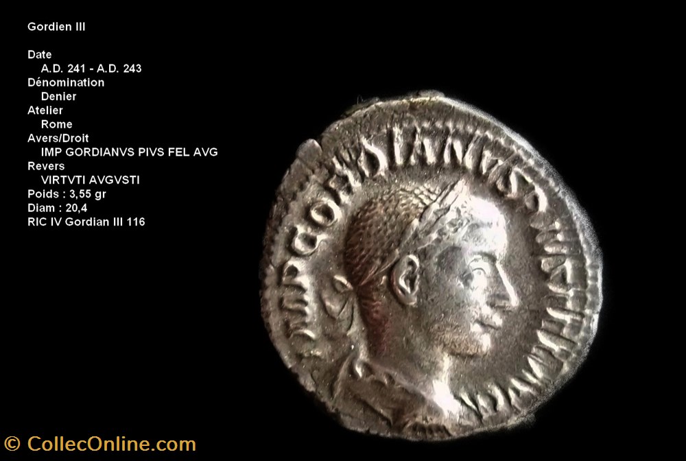 GORDIEN III (02-03/238-03/244) RIC 116 monnaies antiques a romaines republicaines imperiales gordien iii 02 03 238 03 244 ric 116