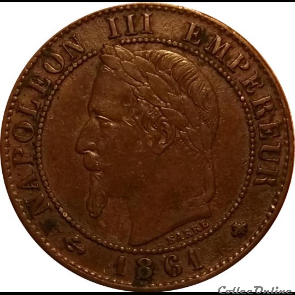 1 Centime Napoléon Tète Laurée 1861 A monnaie france moderne 1 centime napoleon tete lauree 1861 a