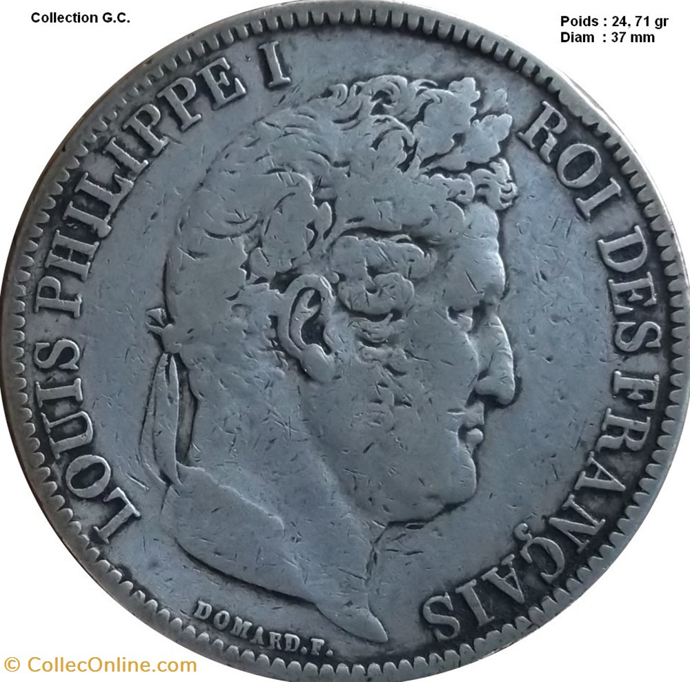 5 francs Ier type Domard, tranche en relief 1831 A Paris monnaies monde france 5 francs ier type domard tranche en relief 1831 a paris