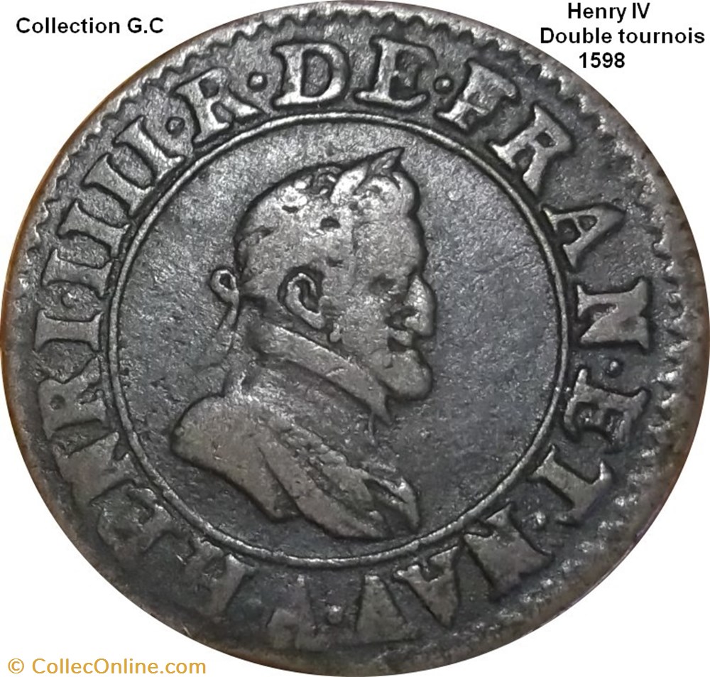 Double tournois, 2e type de Paris (légende française) 1598 Paris, Moulin des Étuves monnaie double tournois 2e type de paris legende francaise 1598 paris moulin des etuves