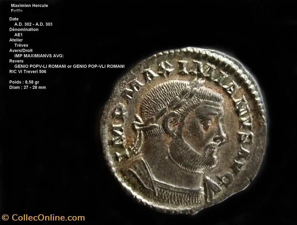 monnaies antiques romaines republicaines imperiales follis maximien hercule treves unique