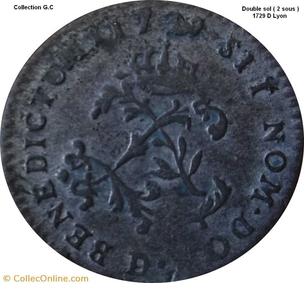 Double sol " 2 Sous" "dit aux 2 L couronnés" 1739 D Lyon monnaie france royale double sol 2 sous dit aux 2 l couronnes 1739 d lyon