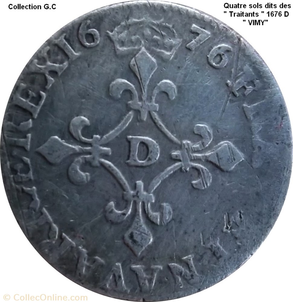Quatre sols dits des "Traitants" 1676 D monnaie quatre sols dits des traitants 1676 d