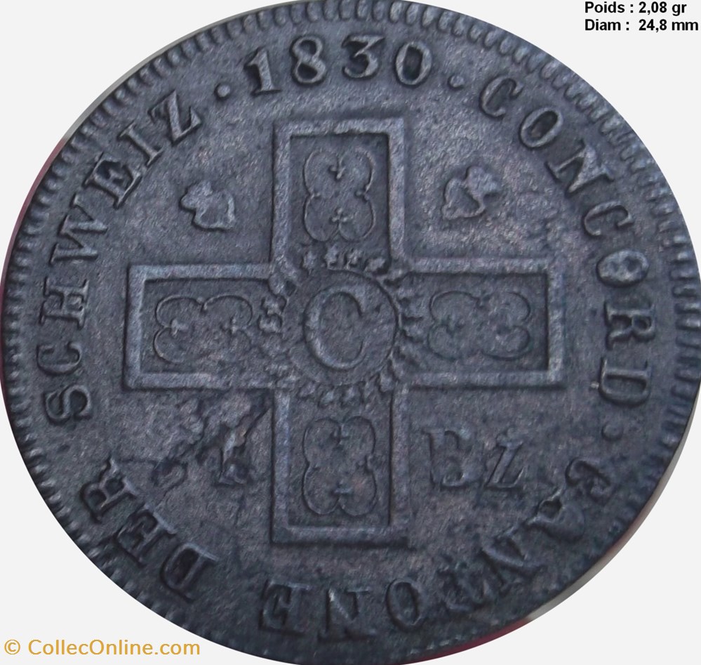 Un Batz 1830 Fribourg monnaies europe medievale suisse un batz 1830 fribourg