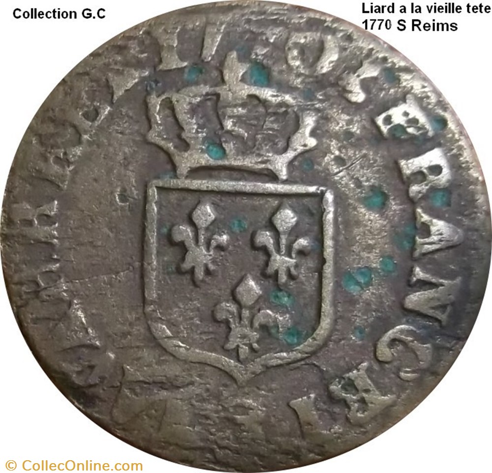 Liard a la vieille tète 1770 ( REIMS ) a confirmer monnaie france royale liard a la vieille tete 1770 reims a confirmer