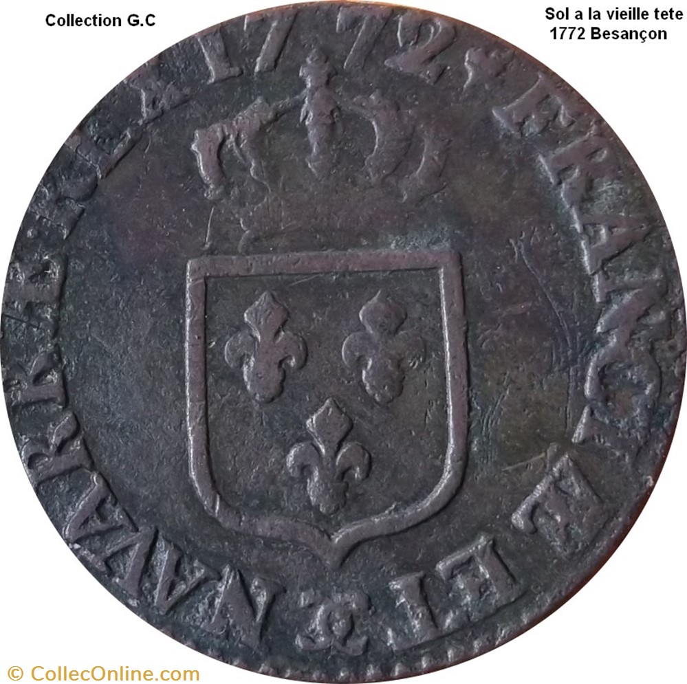 Sol a la vieille tète 1772 Besançon monnaie france royale sol a la vieille tete 1772 besancon
