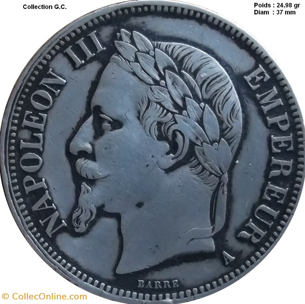 monnaies monde france 5 francs napoleon iii tete lauree 1868 bb strasbourg