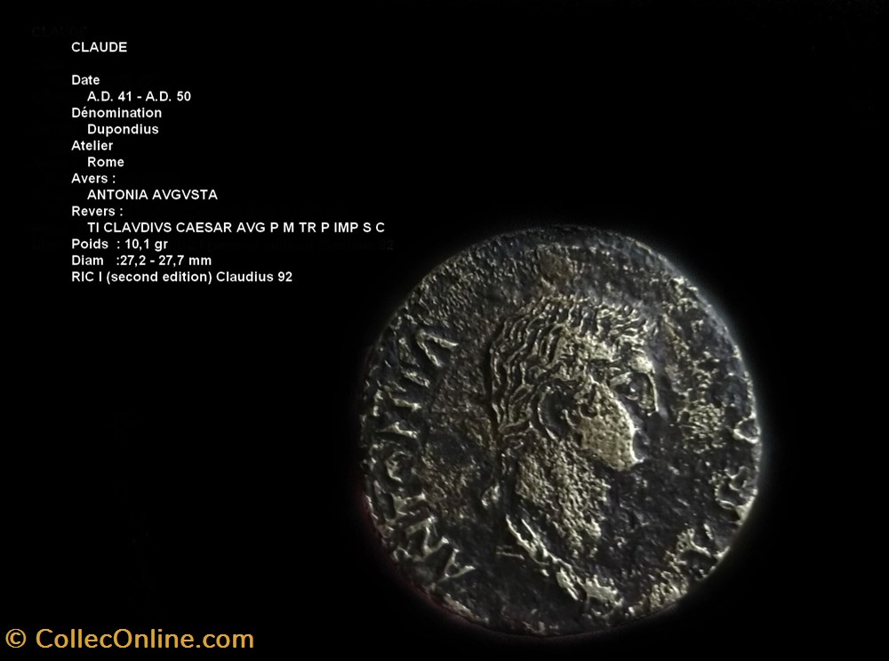 Dupondius ANTONIA AUGUSTA ( CLAUDE ) monnaies antiques romaines republicaines imperiales dupondius antonia augusta claude