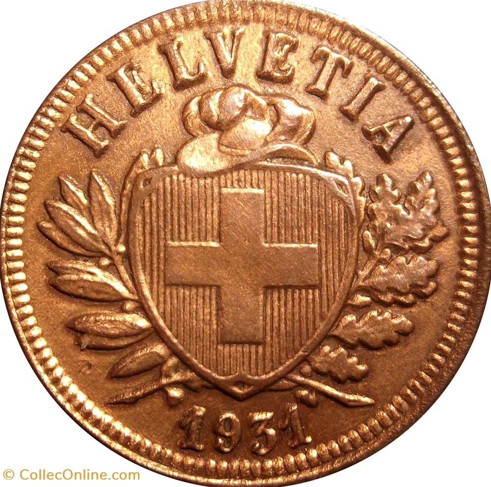 SUISSE 2 Centimes (Rappen) croix suisse 1931 Berne - B monnaies europe medievale suisse 2 centimes rappen croix suisse 1931 berne b