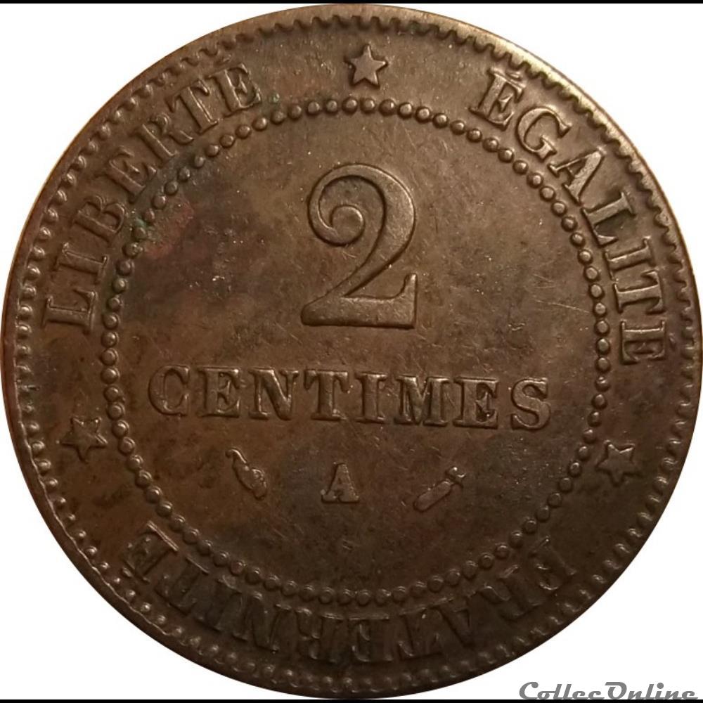 Deux Centimes Cérès 1883 A monnaie france moderne deux centimes ceres 1883 a