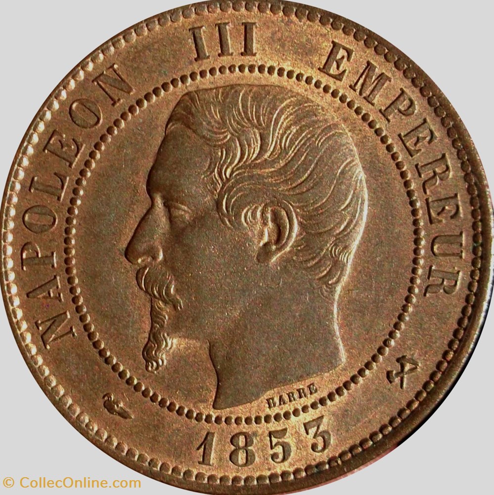 monnaies europe medievale france feodales dix centimes napoleon iii tete nue 1853 rouen f 133 3