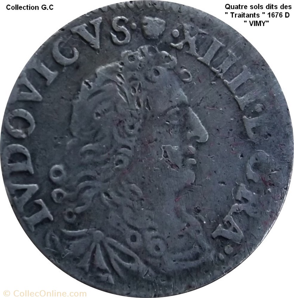 Quatre sols dits des "Traitants" 1676 D monnaie quatre sols dits des traitants 1676 d