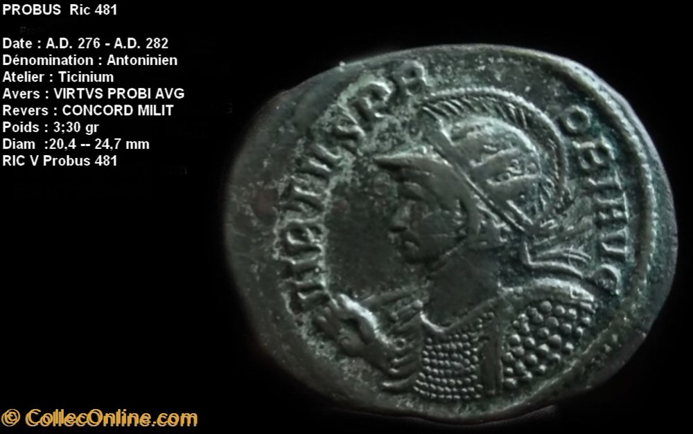 Probus Concord Milit monnaies antiques a romaines republicaines imperiales probus concord milit