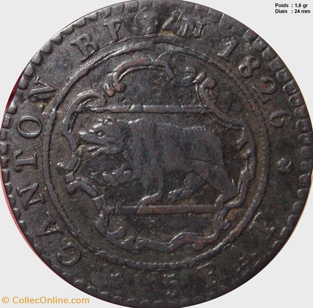 Cinq Rappen 1826 Berne monnaies europe medievale suisse cinq rappen 1826 berne