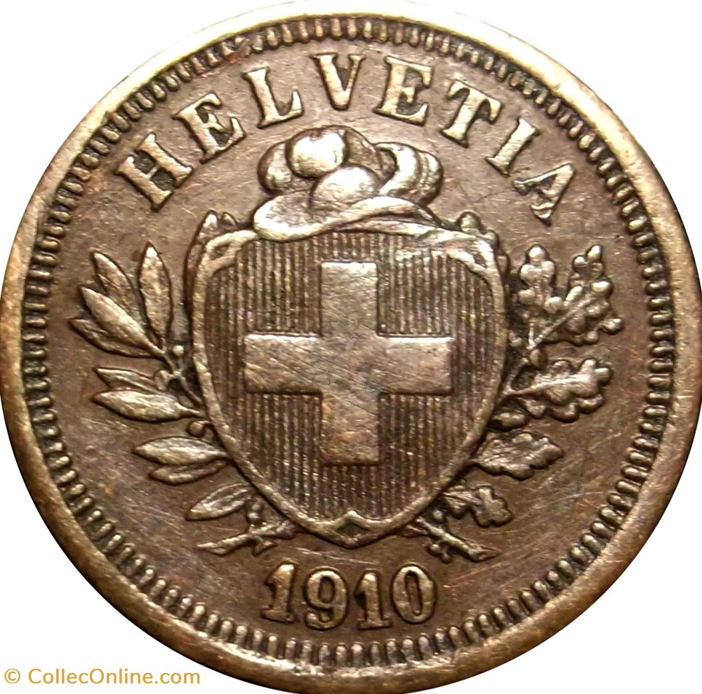 SUISSE 1 Centime (Rappen) Croix Suisse 1910 Berne monnaies europe medievale suisse 1 centime rappen croix suisse 1910 berne
