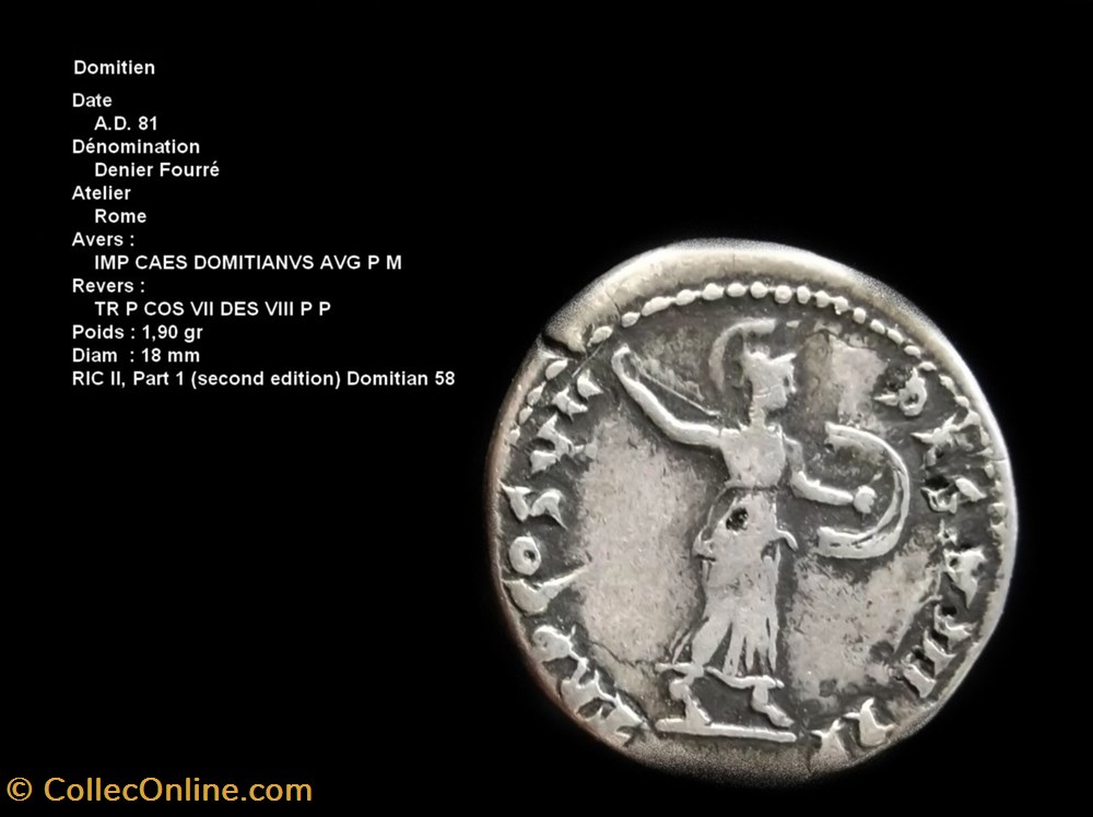 monnaies antiques romaines republicaines imperiales denier fourre domitien ne le 24 octobre 51 rome assassine le 18 septembre 96 rome ric 58