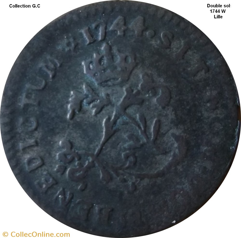 monnaie france royale double sol 2 sous dit aux 2 l couronnes 1744 w
