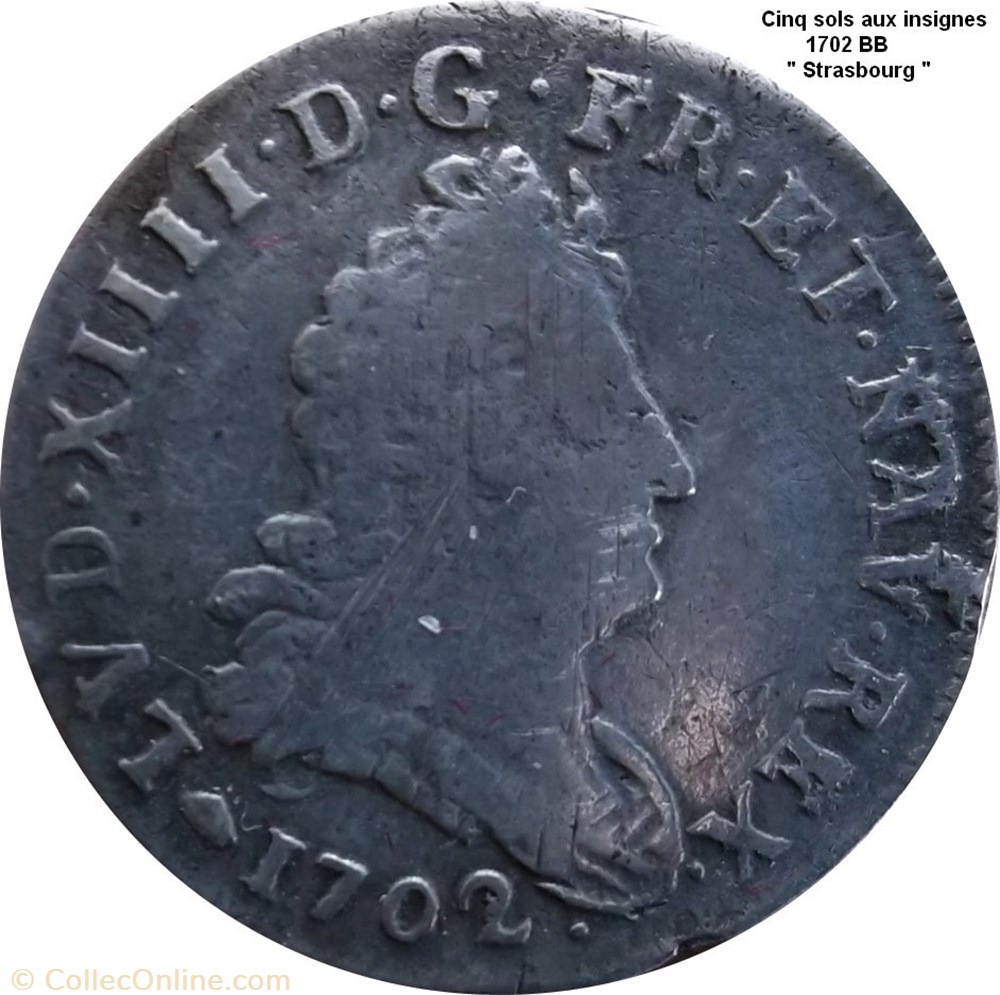 Cinq sols aux insignes 1702 BB monnaie cinq sols aux insignes 1702 bb