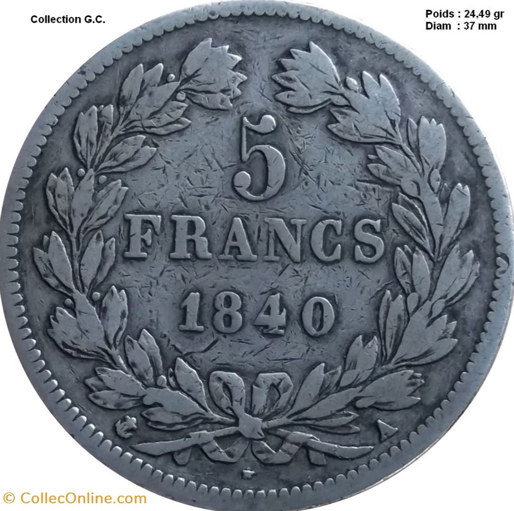 5 francs IIe type Domard 1840 A Paris monnaies monde france 5 francs iie type domard 1840 a paris