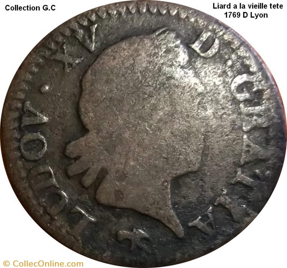 Liard a la vieille tete 1769 D Lyon monnaie france royale liard a la vieille tete 1769 d lyon