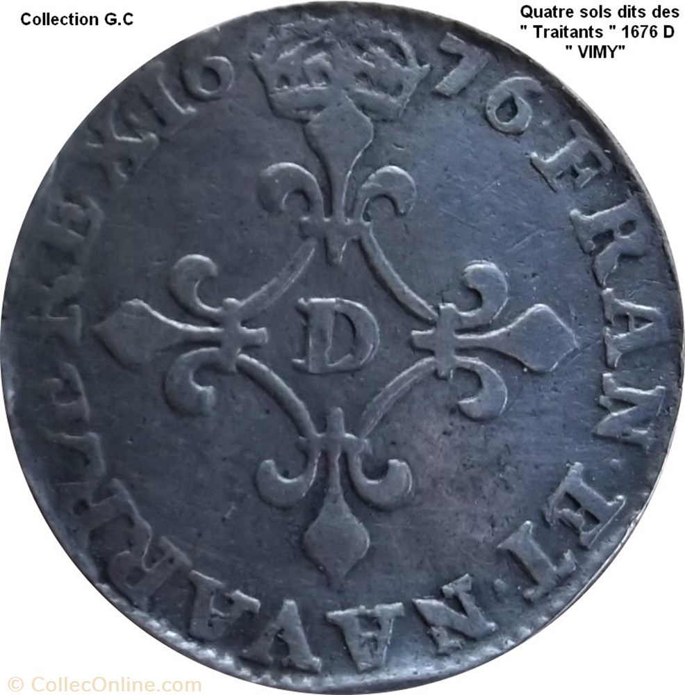 Quatre sols dits des "Traitants" 1676 D monnaie quatre sols dits des traitants 1676 d