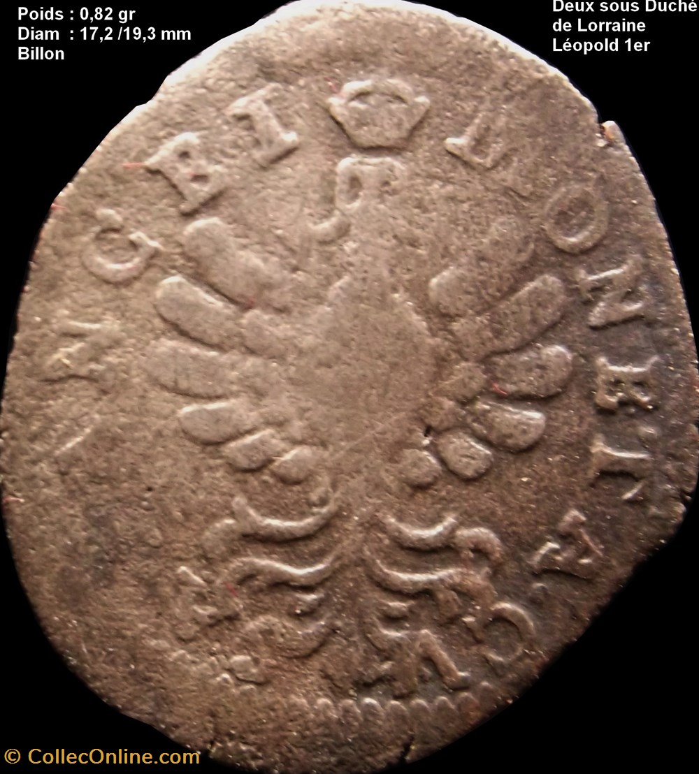 LORRAINE - DUCHÉ DE LORRAINE - LÉOPOLD Ier Pièce de 2 sous de billon monnaies europe medievale france feodales lorraine duche de lorraine leopold ier piece de 2 sous de billon