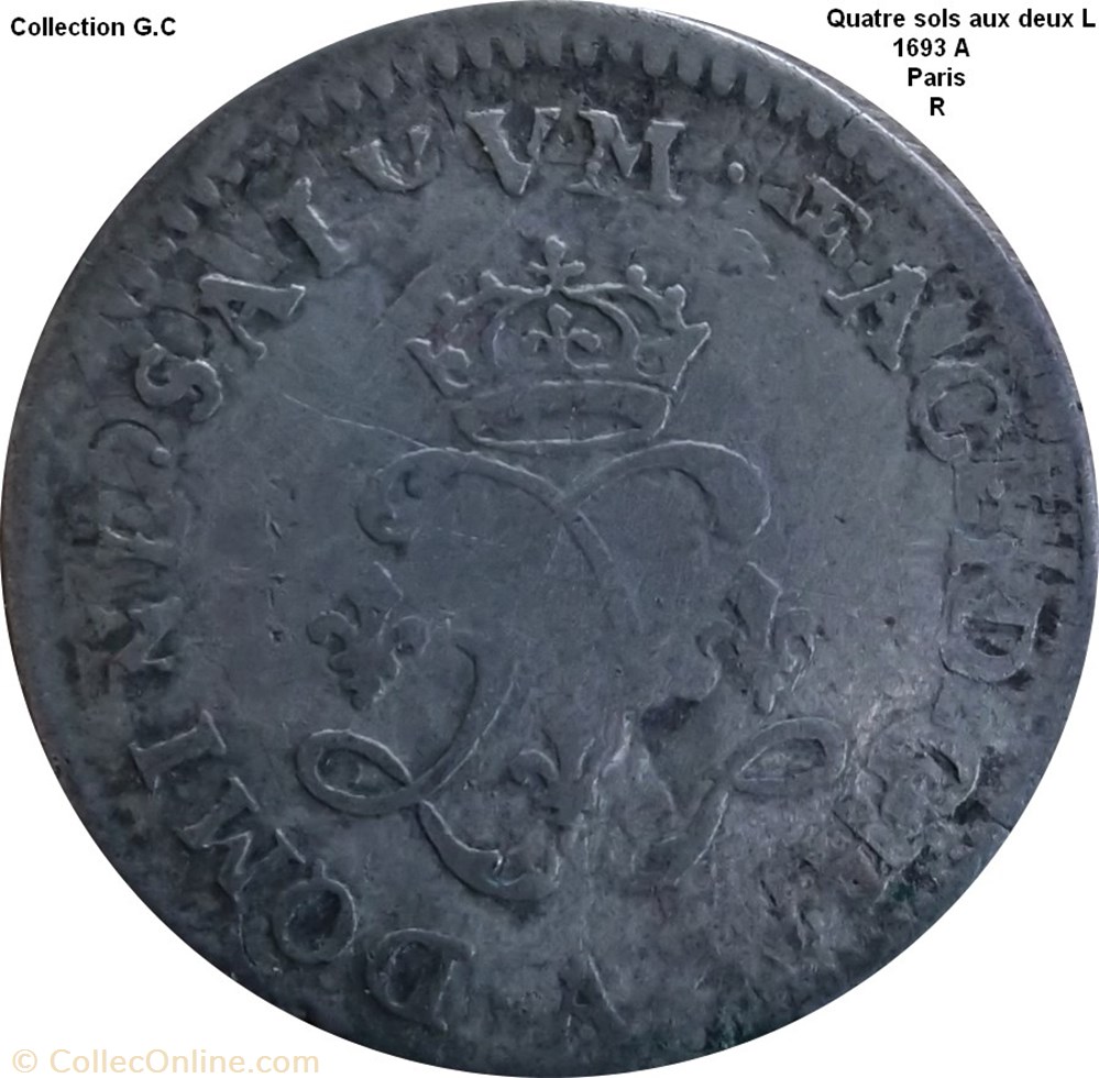 Quatre sols aux deux L couronnés 1693 A monnaie quatre sols aux deux l couronnes 1693 a