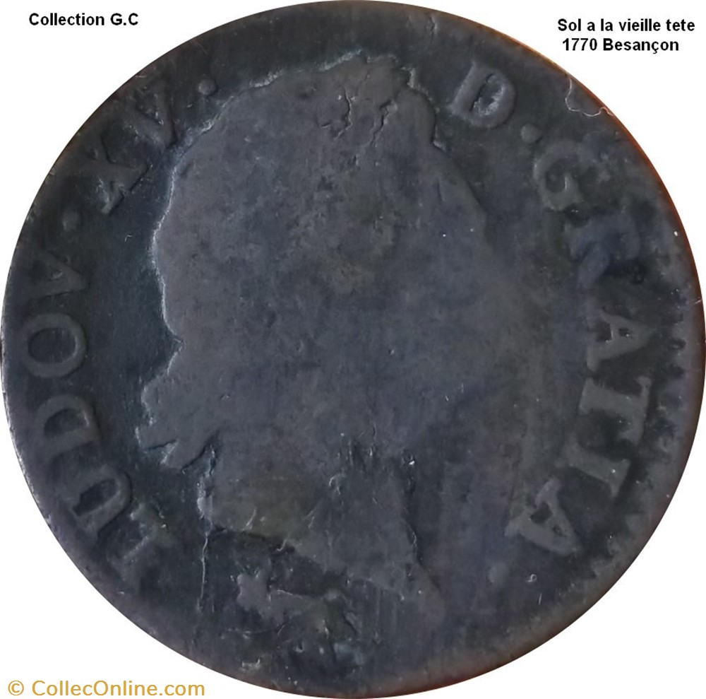 Sol a la vieille tète 1770 Besançon monnaie france royale sol a la vieille tete 1770 besancon