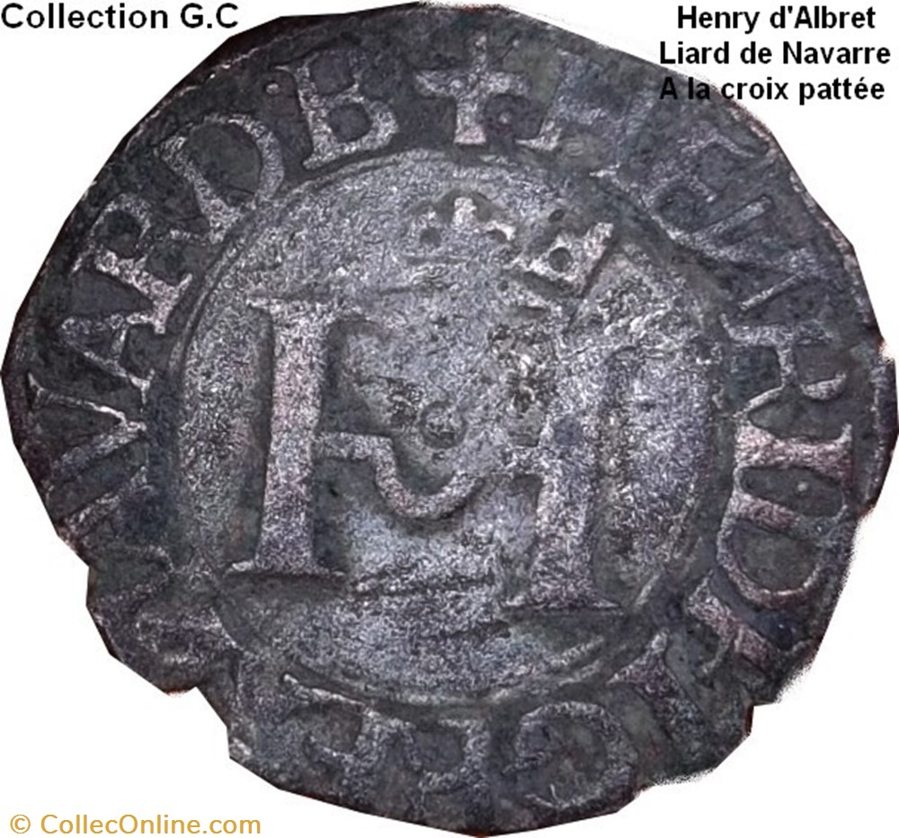 ROYAUME DE NAVARRE - HENRI D'ALBRET Liard monnaie feodale royaume de navarre henri albret liard