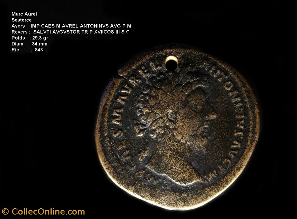 MARC AURELE RIC 843 monnaies antiques romaines republicaines imperiales marc aurele ric 843