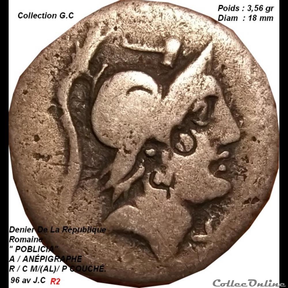 monnaies antiques romaines republicaines imperiales denier de la republique poblicia