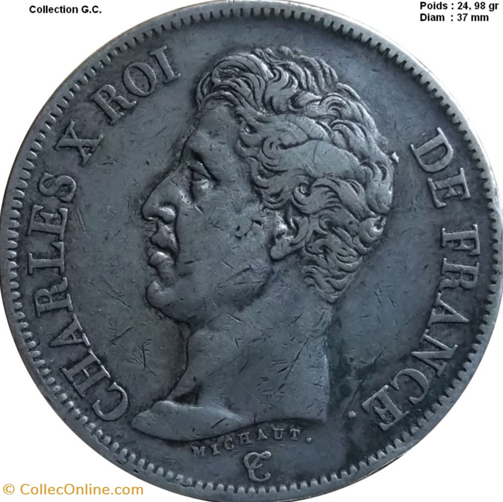 5 francs Charles X, 1er type 1826 B Rouen monnaies monde france 5 francs charles x 1er type 1826 b rouen