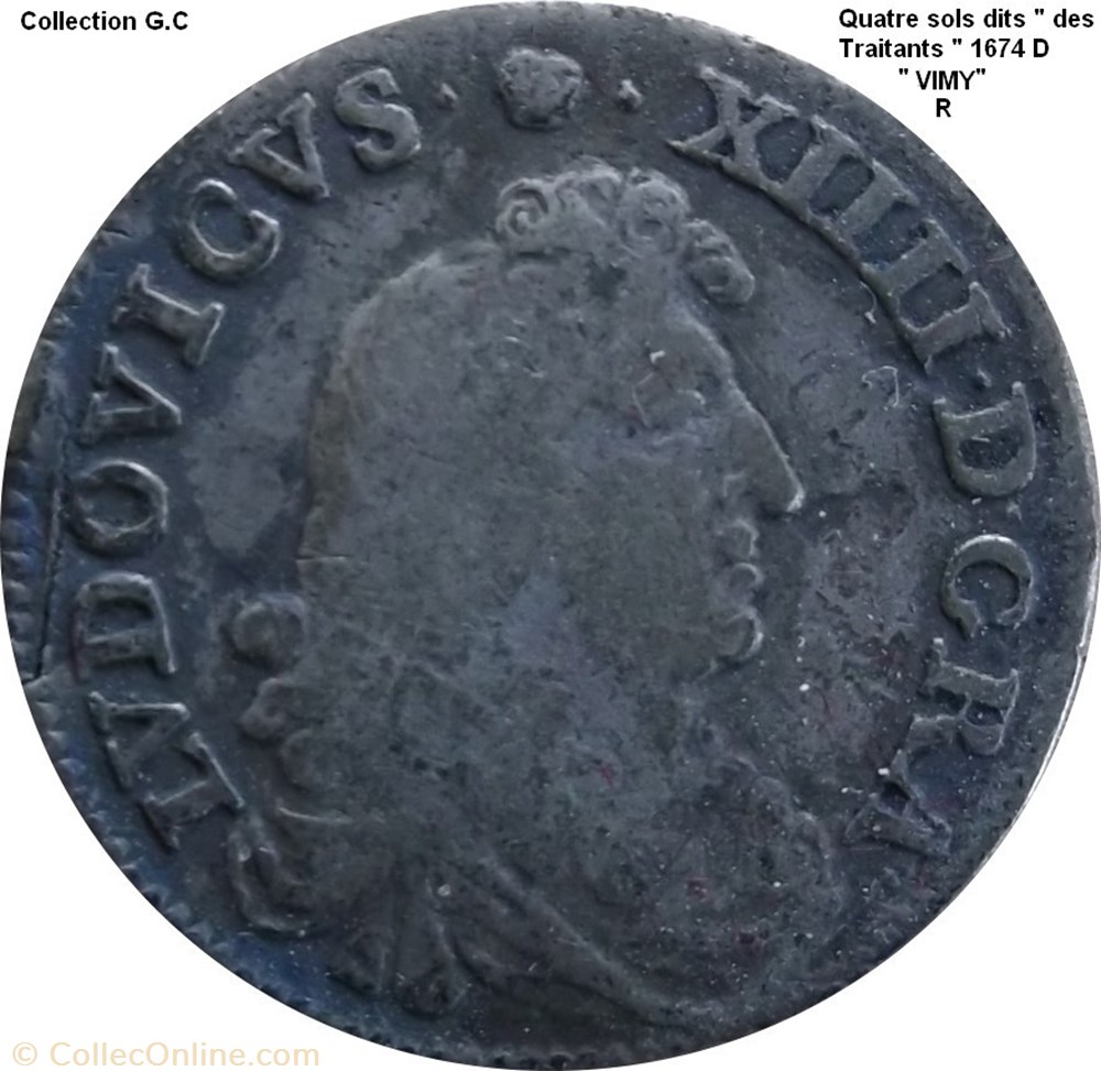 Quatre sols dits des "Traitants" 1674 D monnaie quatre sols dits des traitants 1674 d