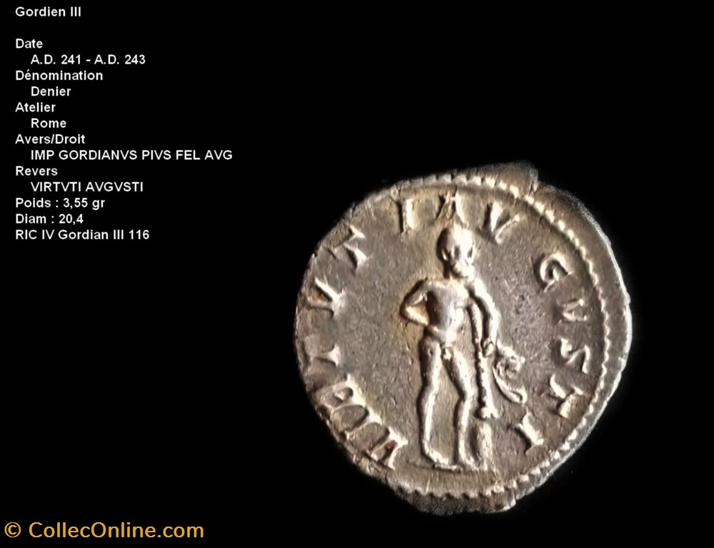 GORDIEN III (02-03/238-03/244) RIC 116 monnaies antiques a romaines republicaines imperiales gordien iii 02 03 238 03 244 ric 116