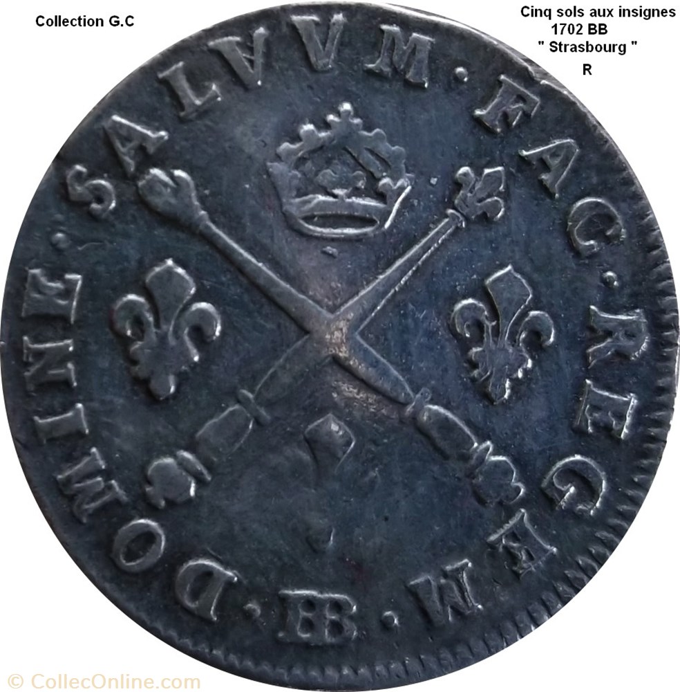 Cinq sols aux insignes 1702 BB monnaie cinq sols aux insignes 1702 bb