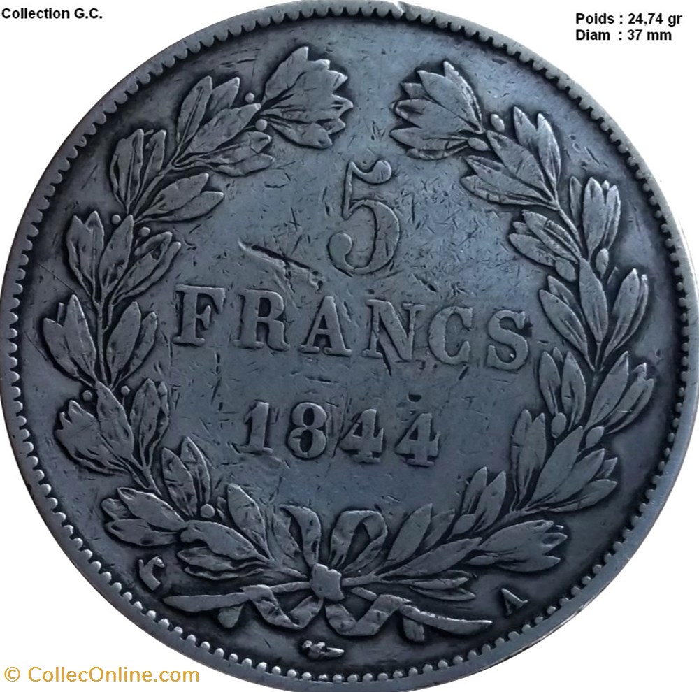 5 francs IIIe type Domard 1844 A Paris monnaies monde france 5 francs iiie type domard 1844 a paris