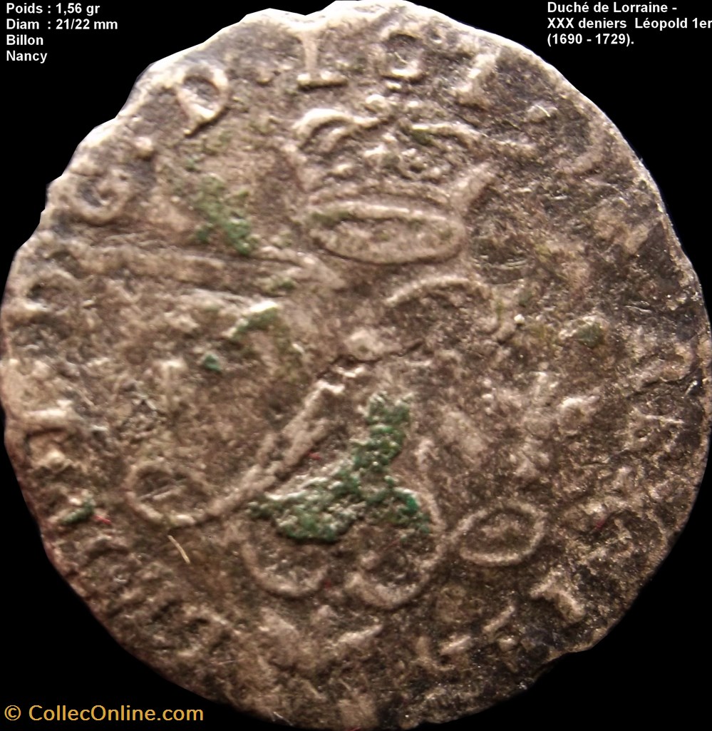 monnaies europe medievale france feodales duche de lorraine xxx deniers leopold 1er 1690 1729