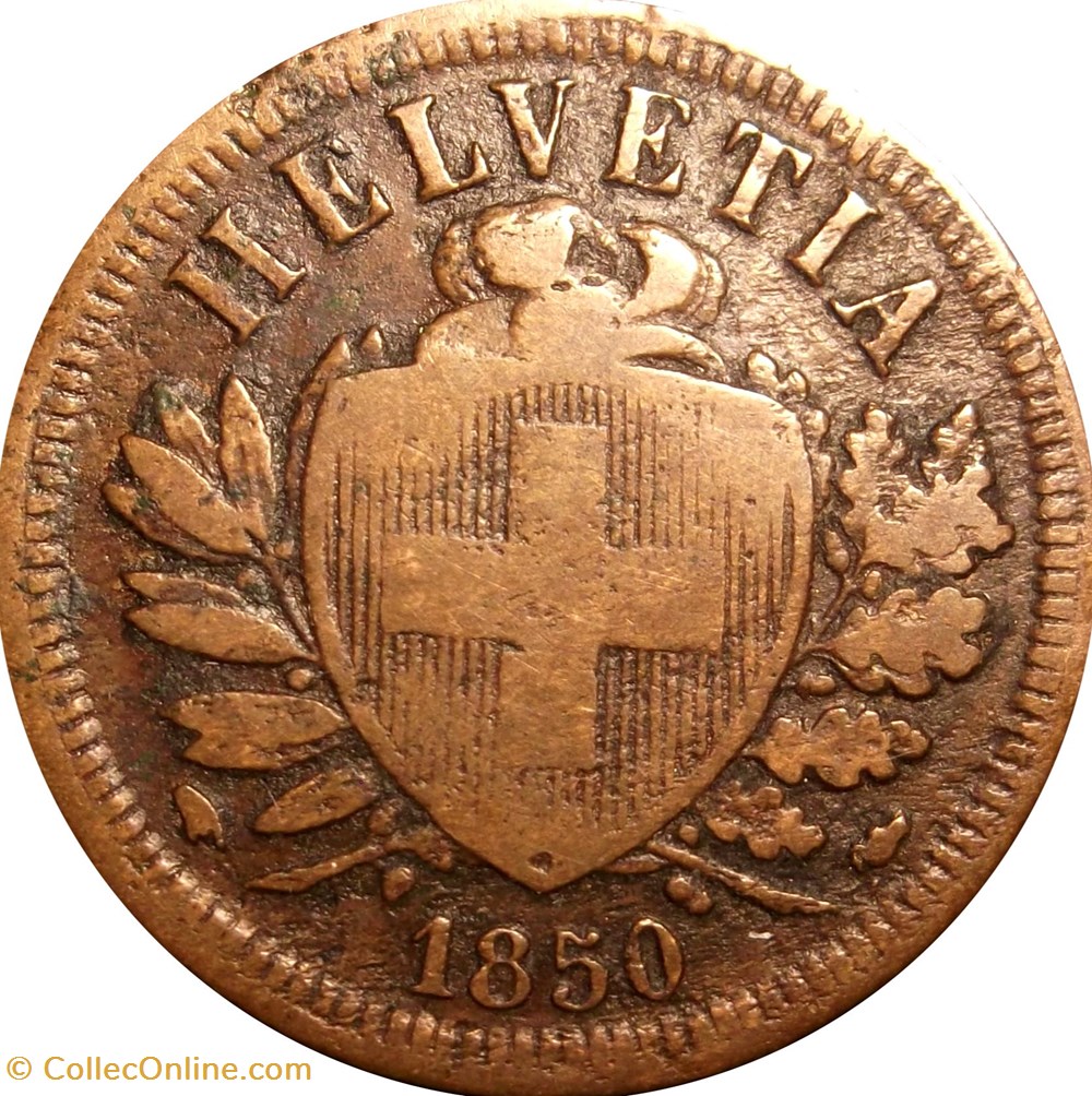 monnaies europe medievale suisse 2 centimes rappen croix suisse 1850 paris
