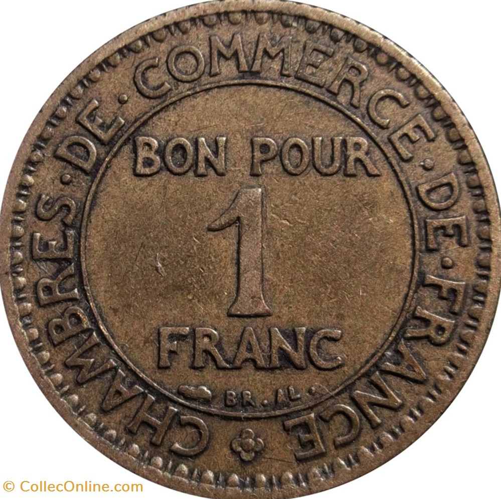 1 franc Chambres de Commerce 1927 monnaies 1 franc chambres de commerce 1927