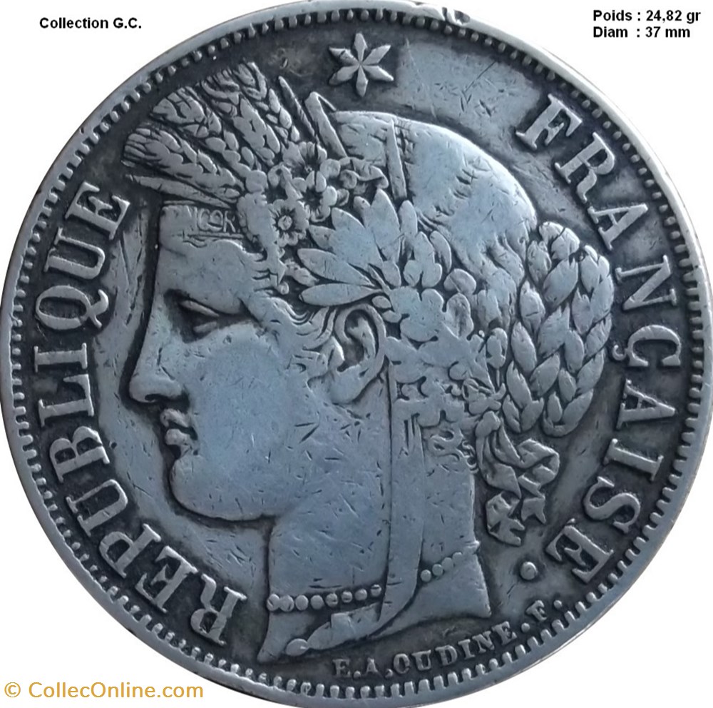 5 francs Cérès, IIe République 1850 A Paris monnaies monde france 5 francs ceres iie republique 1850 a paris