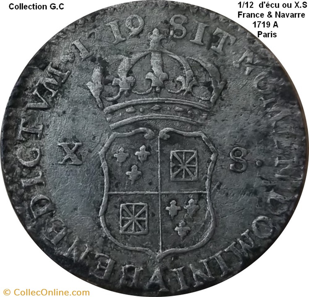 monnaie royale 1 12 ecu ou x s de france navarre 1719 a paris