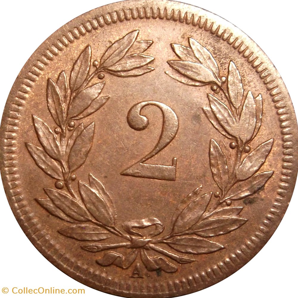 SUISSE 2 Centimes (Rappen) croix suisse 1851 Paris monnaies europe medievale suisse 2 centimes rappen croix suisse 1851 paris