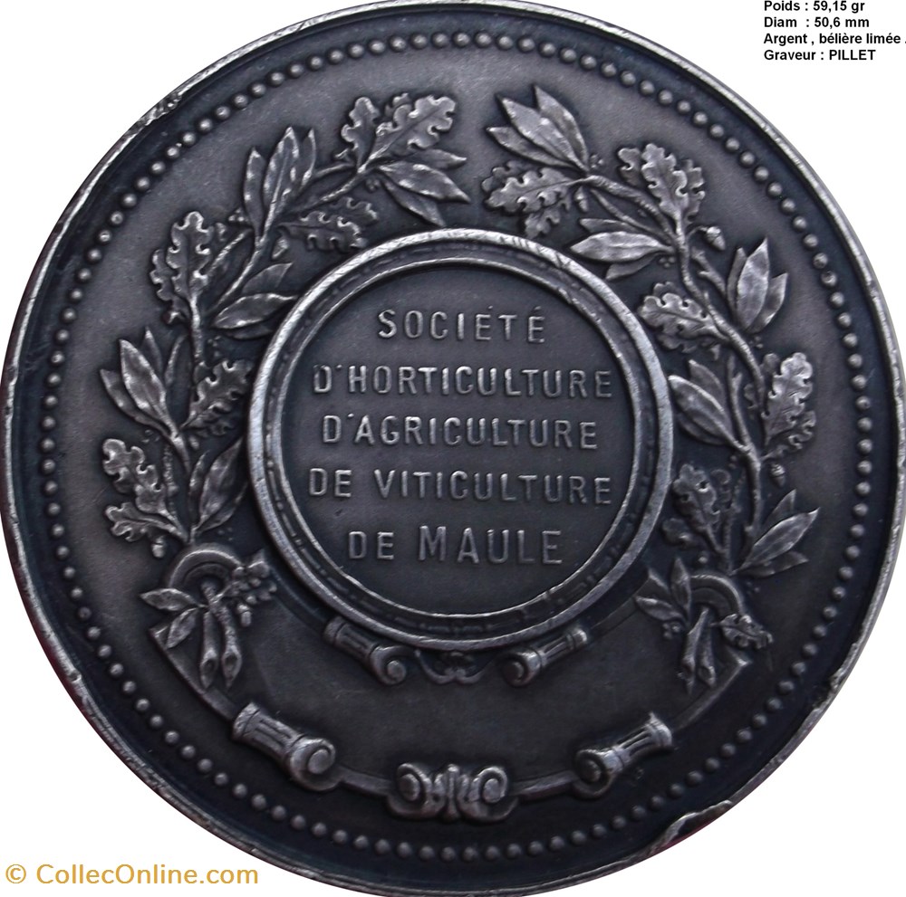Médaille : société d'horticulture agriculture de viticulture de MAULE medailles medaille societe horticulture agriculture de viticulture de maule