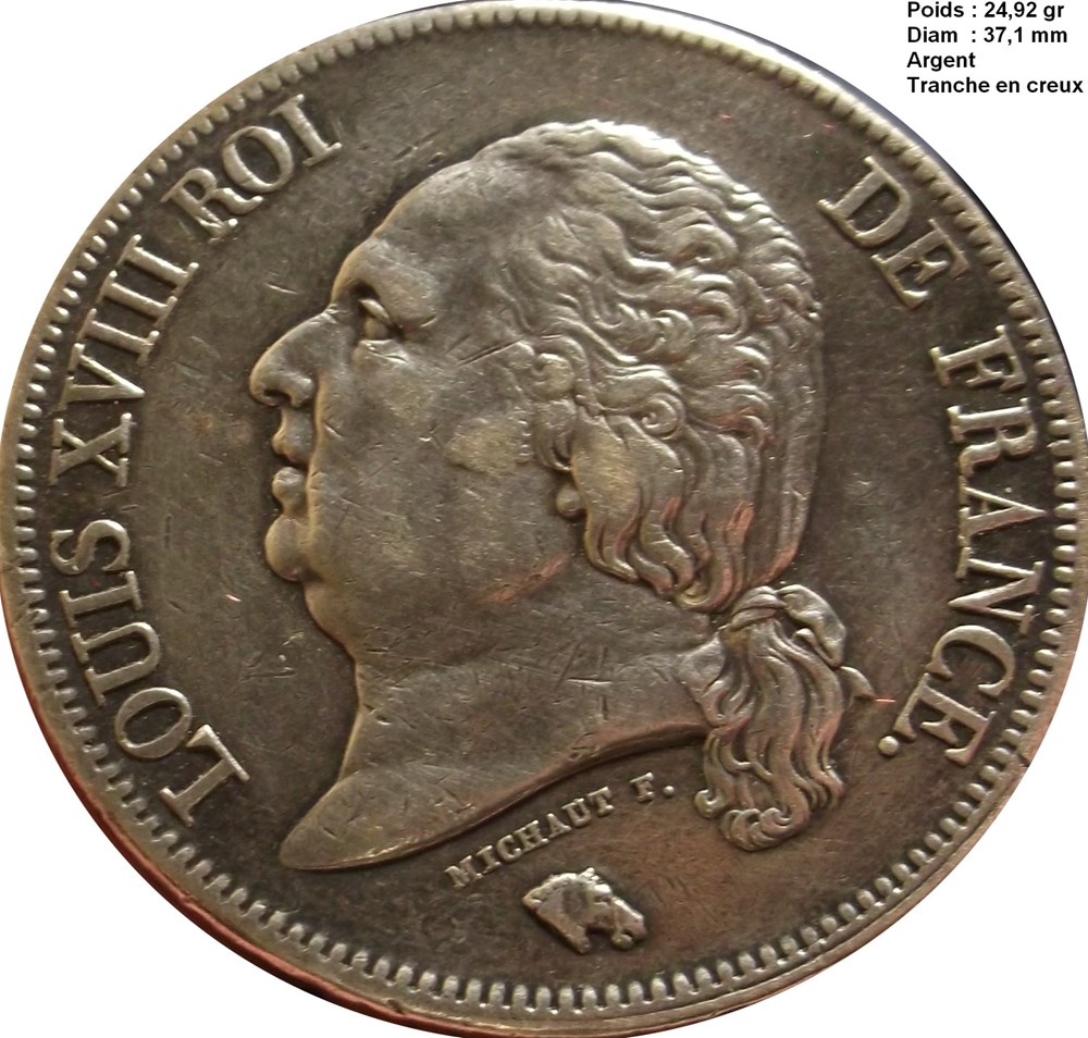 monnaies monde france 5 francs louis 18 1824 a paris