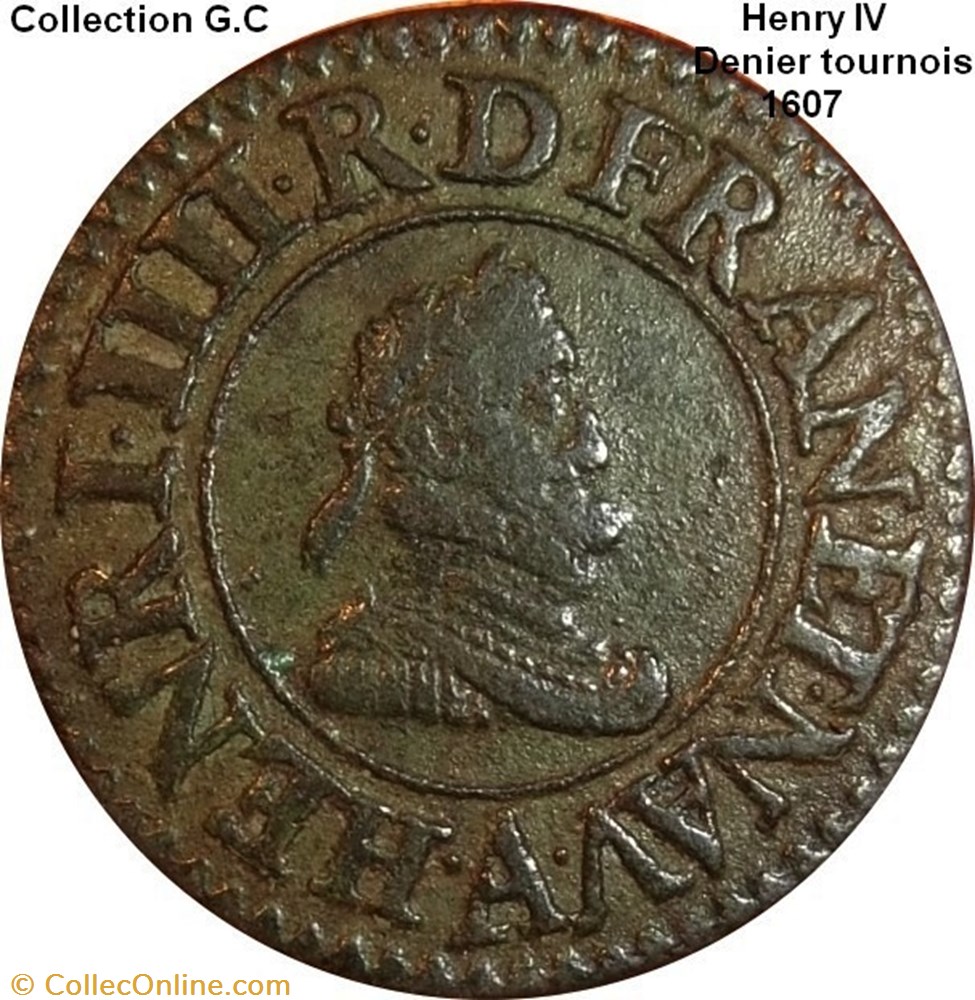 Denier tournois, 2e type de Paris (légende française) 1607 Paris, Moulin des Étuves monnaie denier tournois 2e type de paris legende francaise 1607 paris moulin des etuves