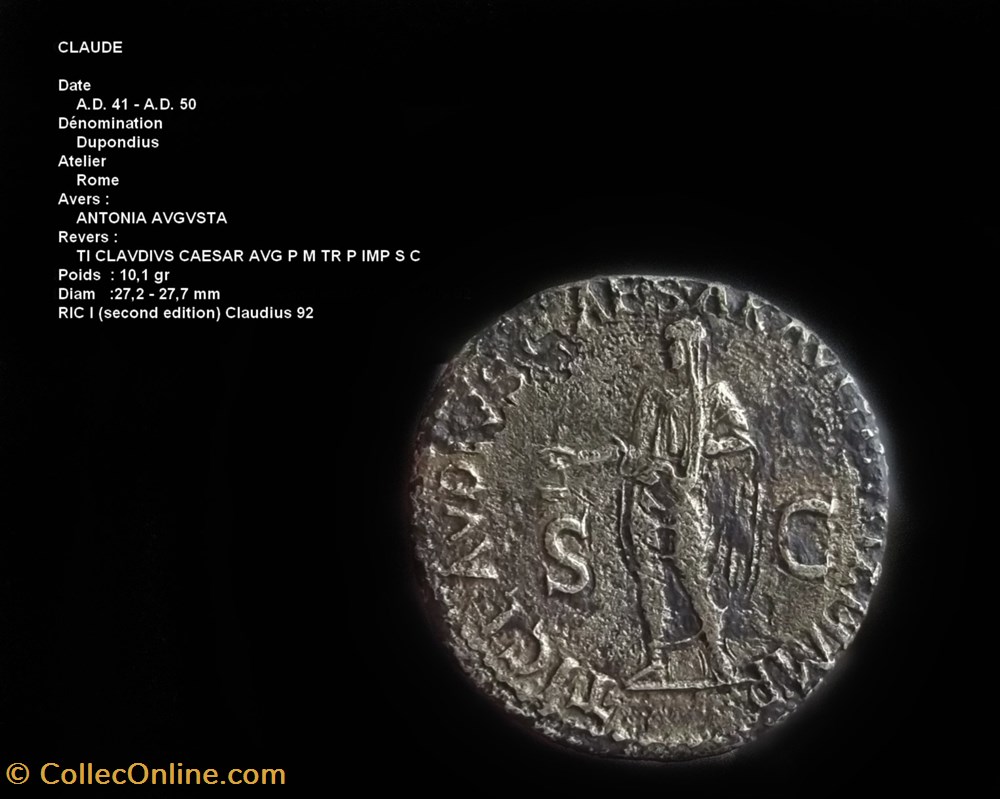 Dupondius ANTONIA AUGUSTA ( CLAUDE ) monnaies antiques romaines republicaines imperiales dupondius antonia augusta claude