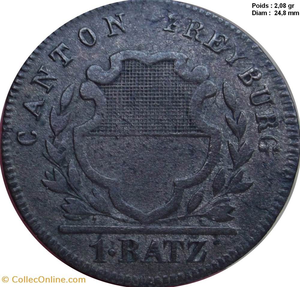 Un Batz 1830 Fribourg monnaies europe medievale suisse un batz 1830 fribourg