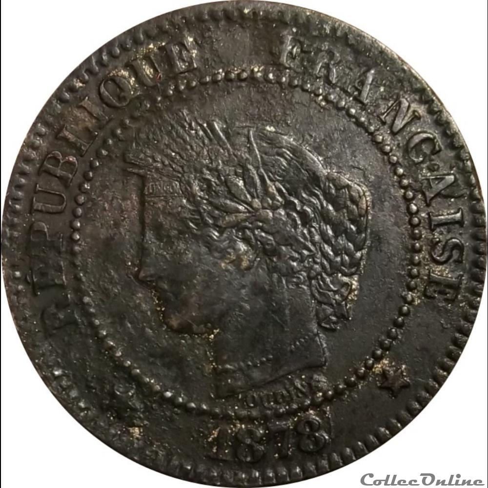 Deux Centimes Cérès 1878 K monnaie france moderne deux centimes ceres 1878 k