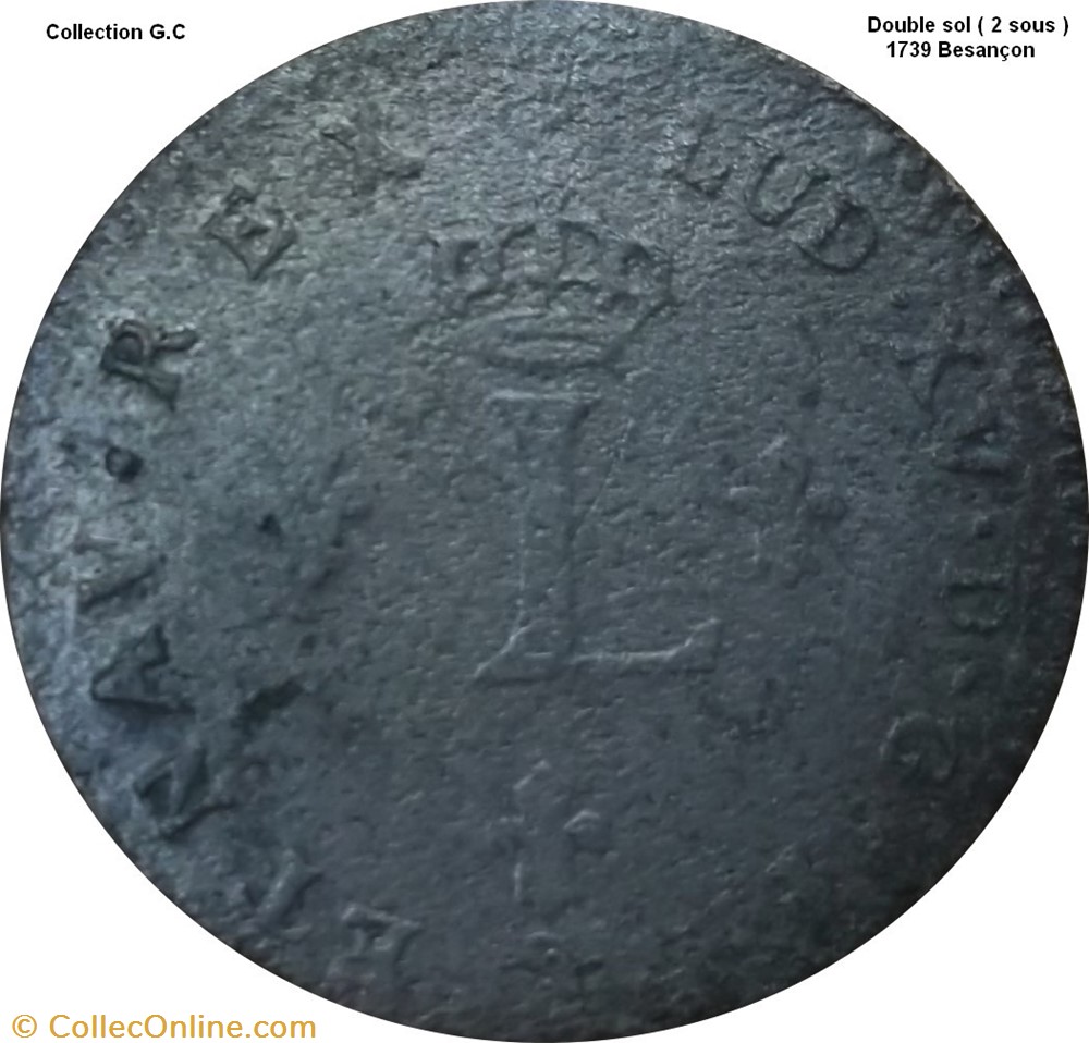 Double sol " 2 Sous" "dit aux 2 L couronnés" 1739 Besançon monnaie france royale double sol 2 sous dit aux 2 l couronnes 1739 besancon