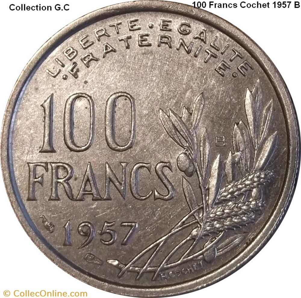 100 Francs Cochet 1957 B monnaie france moderne 100 francs cochet 1957 b